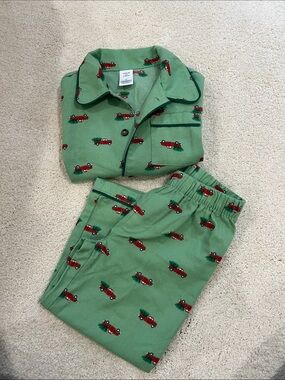 Janie and Jack Christmas Kids Green Holiday Truck Pajama Set
